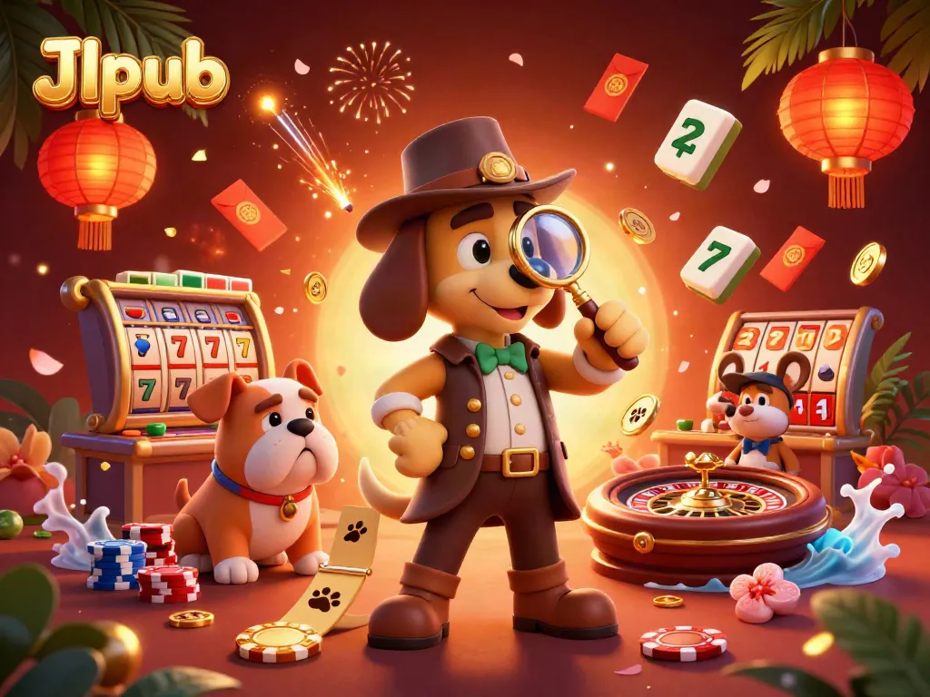 Delve into the thrilling world of Jlpub with this dynamic illustration of a detective duo surrounded by engaging casino elements.