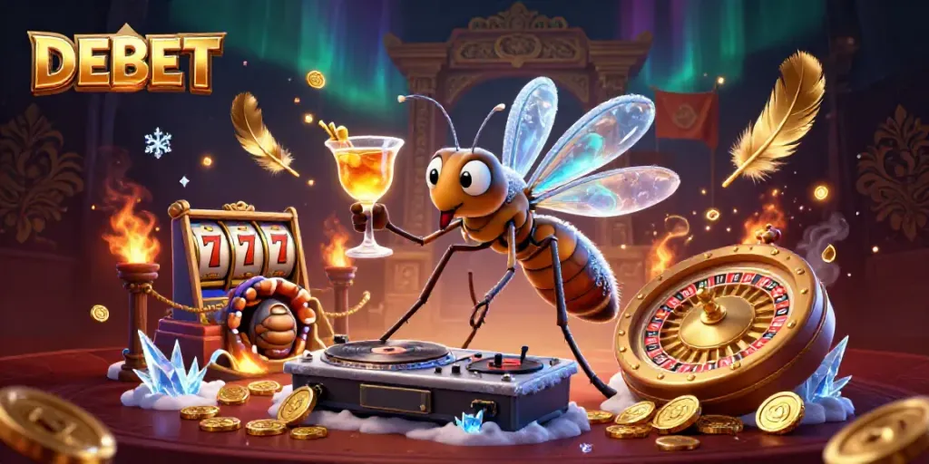 Engaging casino scene depicting DEBET in vibrant 3D, featuring unique characters and dynamic elements.