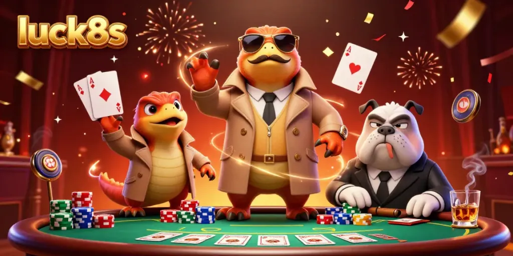 Raptors in trench coat trying to enter VIP casino lounge at luck8s, vibrant poker scene.