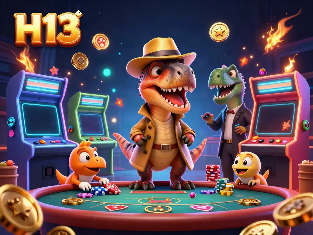 Experience thrilling H13 gaming at blackjack with vibrant characters and dynamic casino elements.