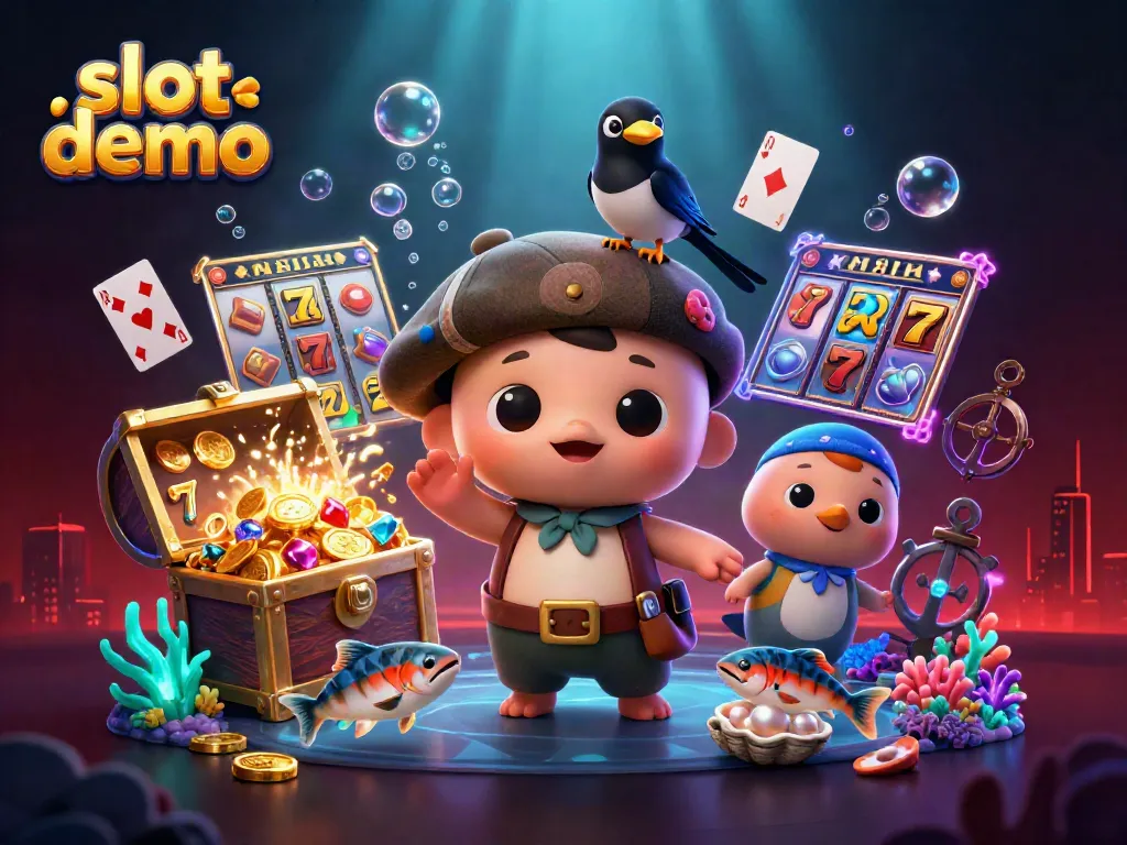 Play slot demo in a vibrant underwater casino scene featuring cartoon characters and slot elements.