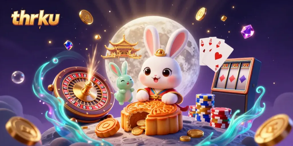 Experience the enchanting world of thr ku with a magical moon rabbit and casino elements, enhanced by vibrant visuals.