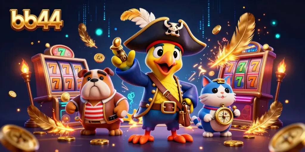 Join the excitement at bb44 with a pirate-themed casino adventure illustration featuring fun gambling elements.