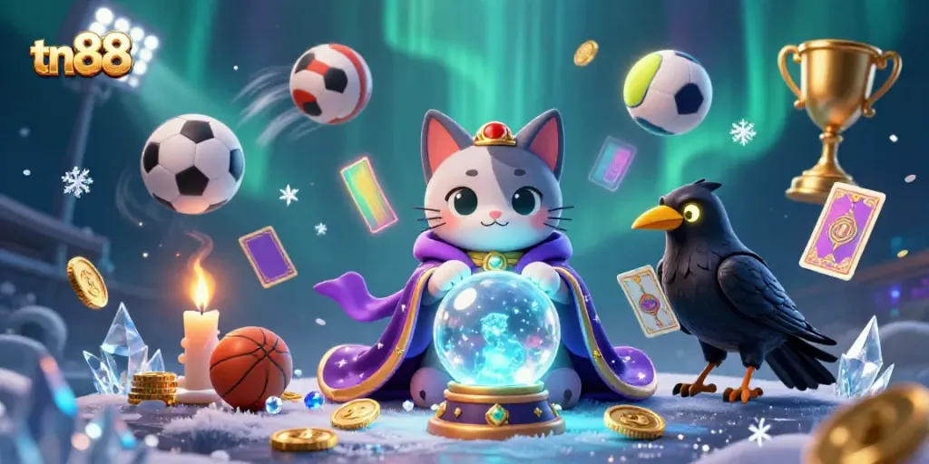 Win big with tn88 while enjoying a vibrant 3D illustration showcasing dynamic gambling elements and whimsical characters.