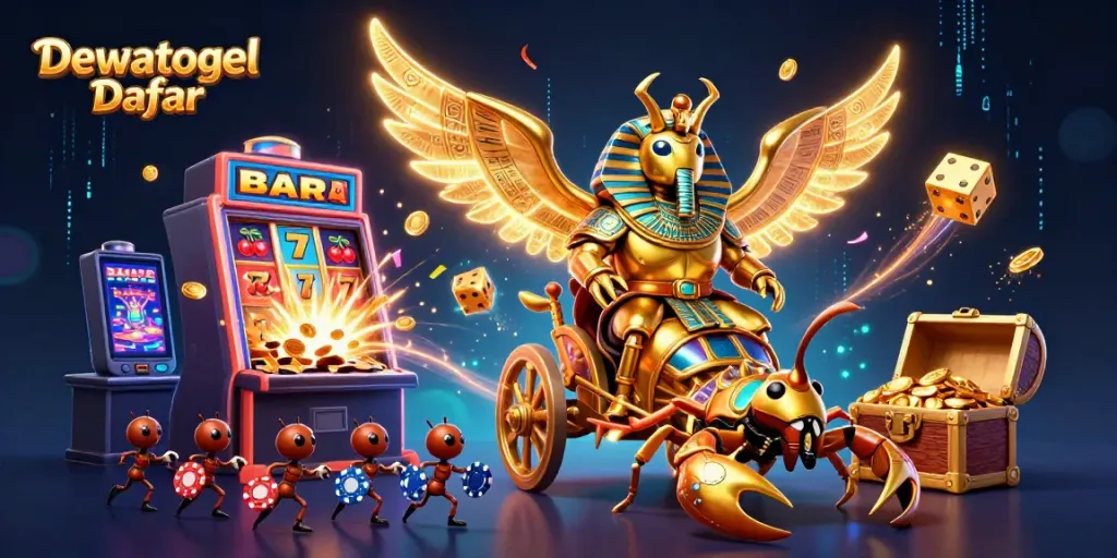 Experience the thrill of Dewatogel Daftar with vibrant casino elements and dynamic characters.