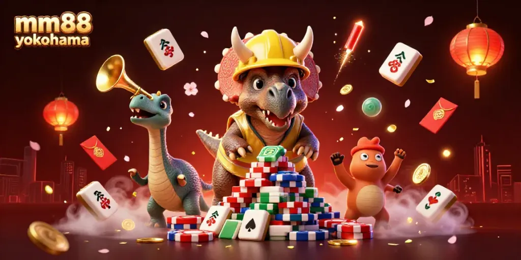 Engage with the vibrant mm88 yokohama casino experience through this festive 3D illustration.
