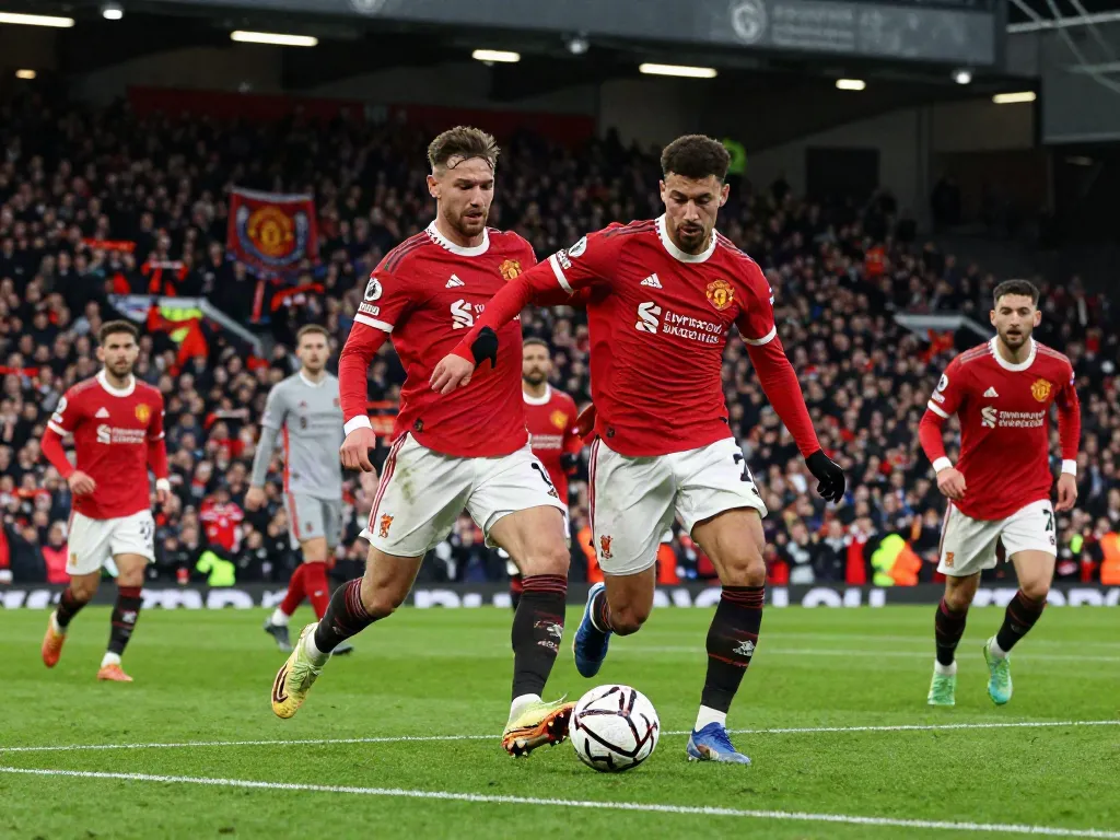 แมนยู กับ ลิเวอร์พูล in an intense soccer match, highlighting player action and fan excitement.