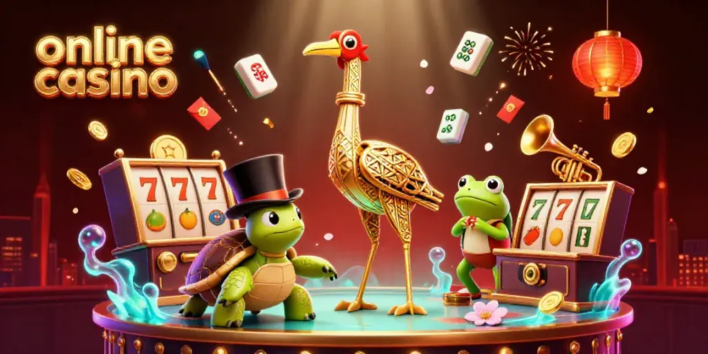 Experience the excitement of an online casino with animated characters and gambling elements.