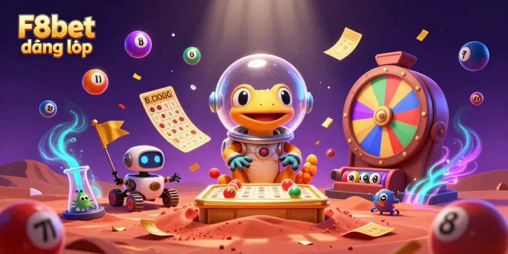 Engage in the excitement of F8bet đăng nhập as a Martian gecko uncovers a golden casino amidst dynamic casino elements.