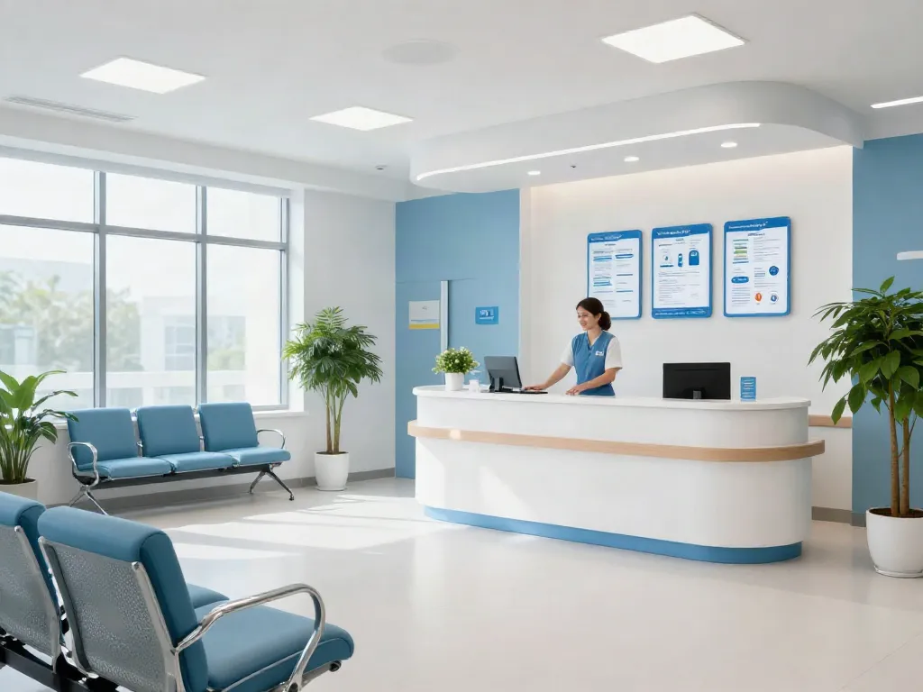 Welcoming reception area of a health clinic offering perx peptide therapy, conveying professionalism and patient care.