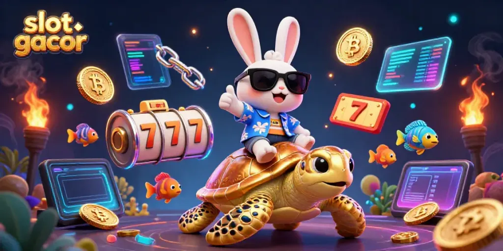 Experience the thrill of slot gacor gameplay with vibrant 3D characters in a colorful casino setting.