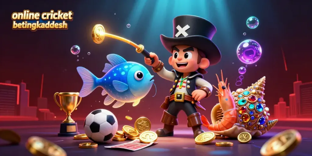 Engage in online cricket betting bangladesh with a vibrant scene of an anglerfish attracting golden coins, highlighting thrilling betting experiences.