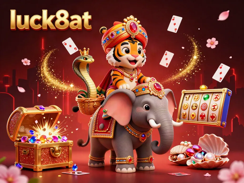 Engage with luck8at's thrilling casino adventure led by a majestic tiger and luxurious elements.