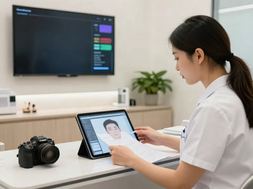 Professional facial analysis in a modern clinic, showcasing alternatives to QOVES.