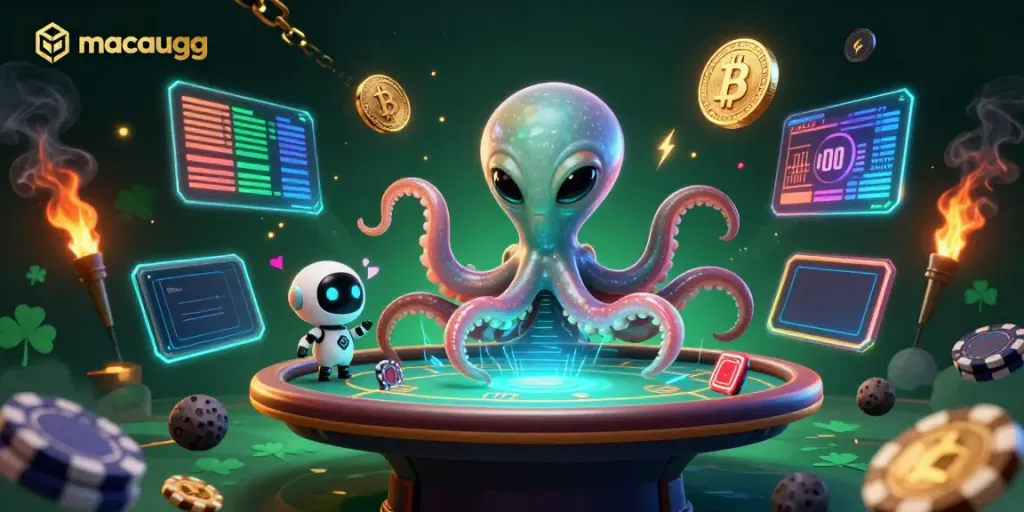Experience thrilling poker action with macaugg in a vibrant alien casino adventure.