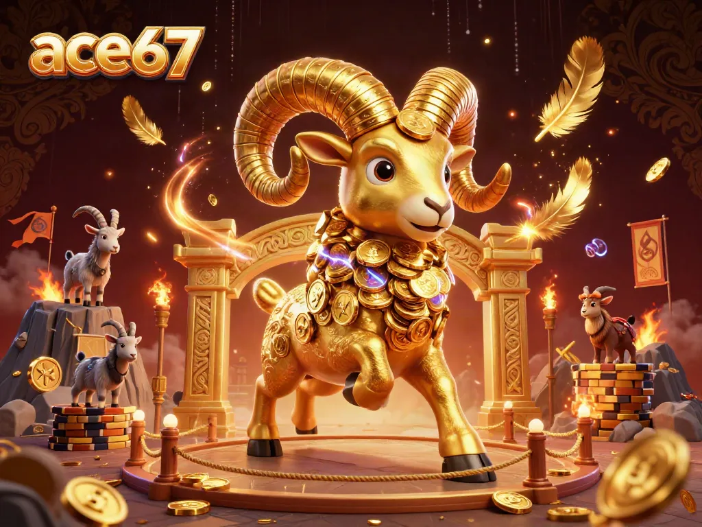 Experience the vibrant action of ace67 with a golden ram charging through a casino-themed arena.