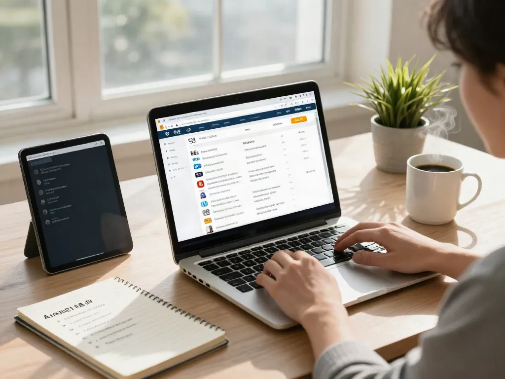 Explore essential features of a 사이트모음 website in a modern workspace setting with technology and organizational elements.