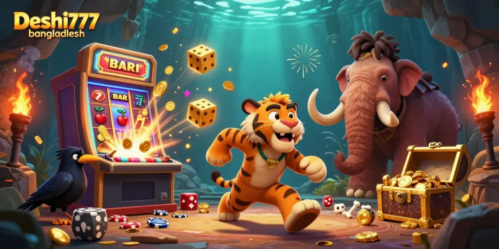 Engage with thrilling gameplay at Deshi777 bangladesh, showcasing a vibrant 3D casino scene.