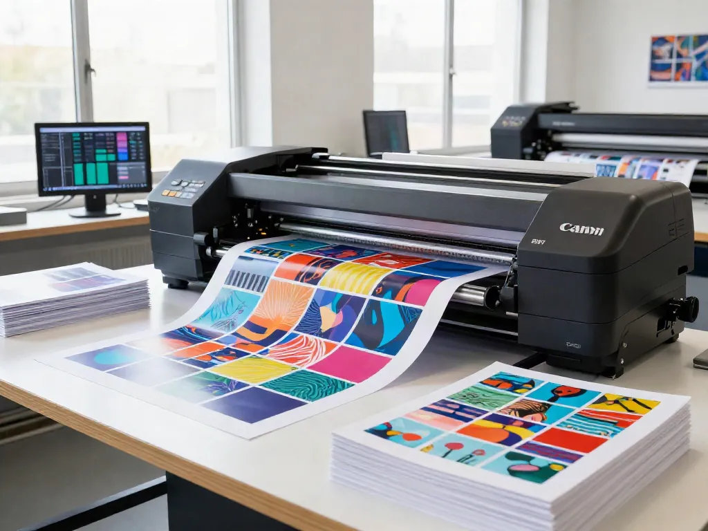 Custom DTF gang sheet printing in progress with vibrant colors and skilled craftsmanship.