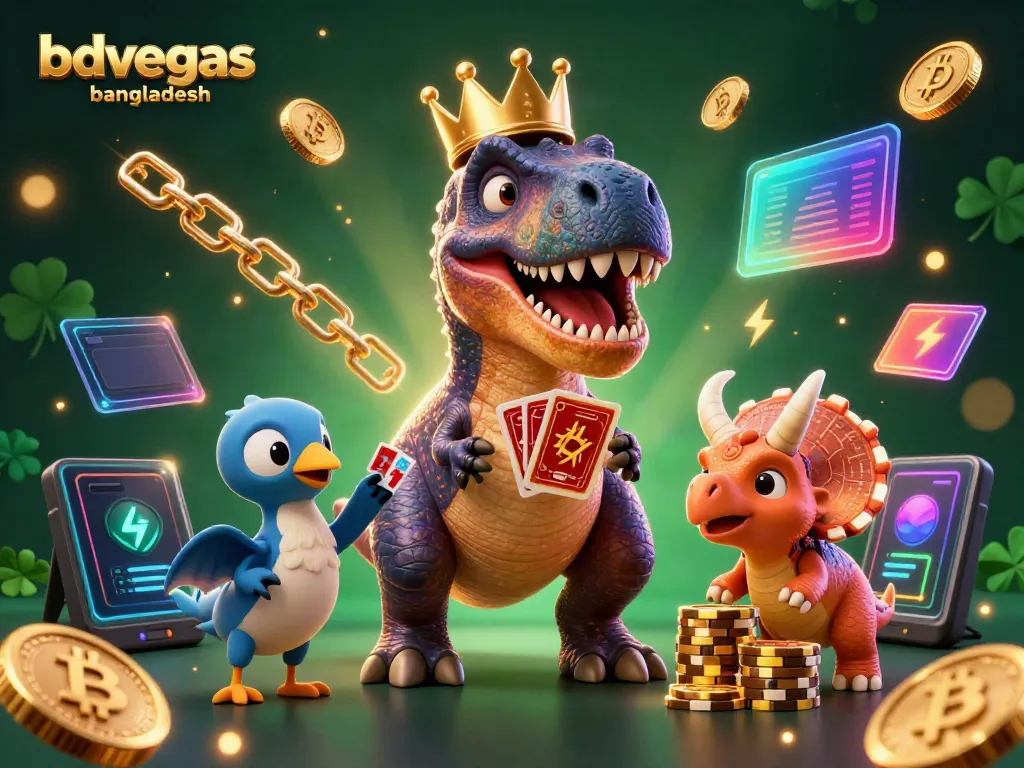 Experience thrilling gaming at BdVegas Bangladesh with playful cartoon characters and vibrant casino elements.