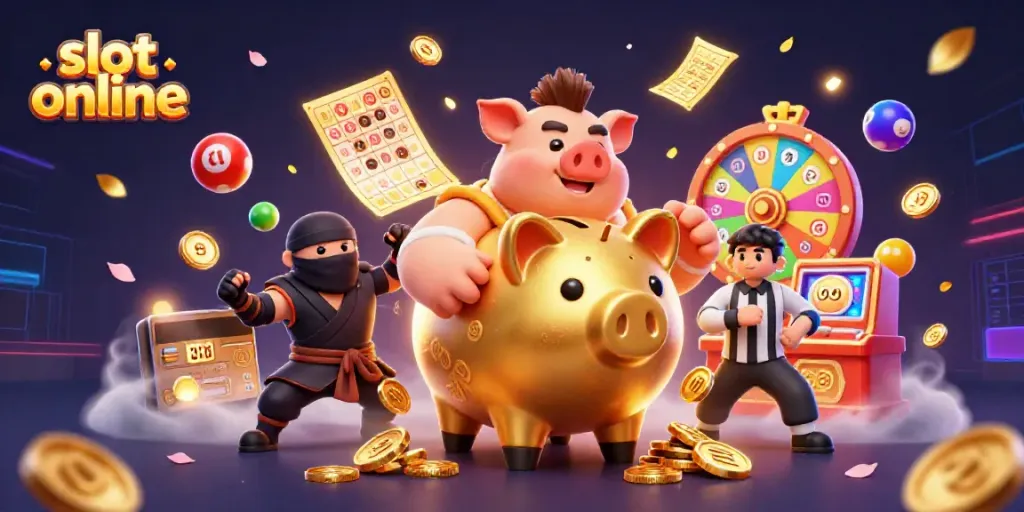 Permainan slot online menampilkan karakter unik dan elemen kasino yang menarik dalam skenario yang dinamis.
