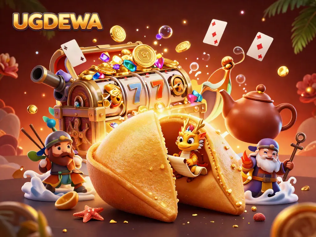 Experience the thrilling world of UGDEWA with a vibrant 3D casino scene featuring lively characters and rich gaming elements.