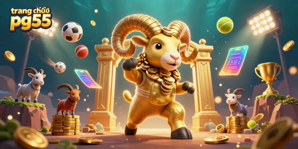 Experience the excitement of trang chủ pg55 with dynamic 3D gameplay, gold coin stacks, and sports action!