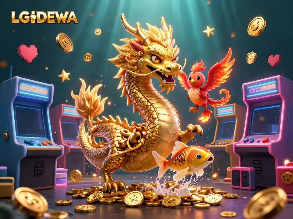Experience excitement and winning potential at LGODEWA with a dynamic dragon and phoenix scene.