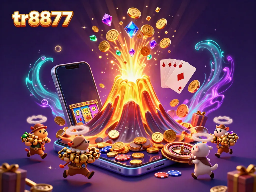 Experience thrilling wins at tr8877 with a colorful explosion of coins and mobile gaming excitement.