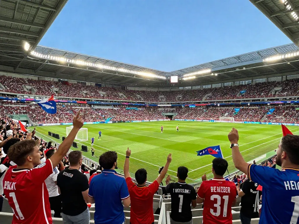Fans celebrating during an exciting match, highlighting TOP10 นักเตะ in a lively stadium scene.