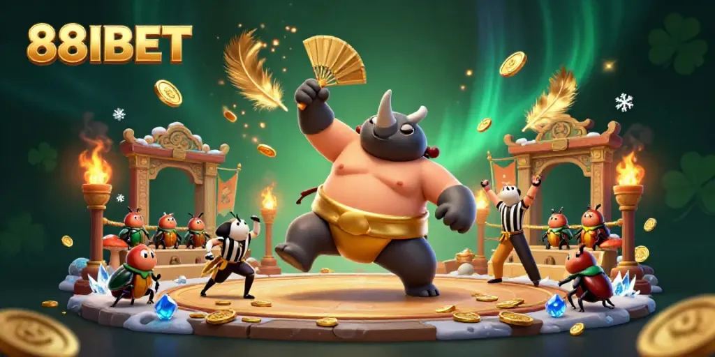 Experience the thrill of 88IBET with an exciting 3D casino-themed battle illustration.