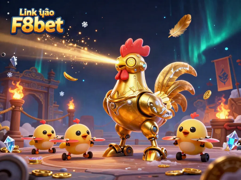 Engage in thrilling gameplay with Link vào F8bet's dynamic 3D illustration of a futuristic gambling arena.